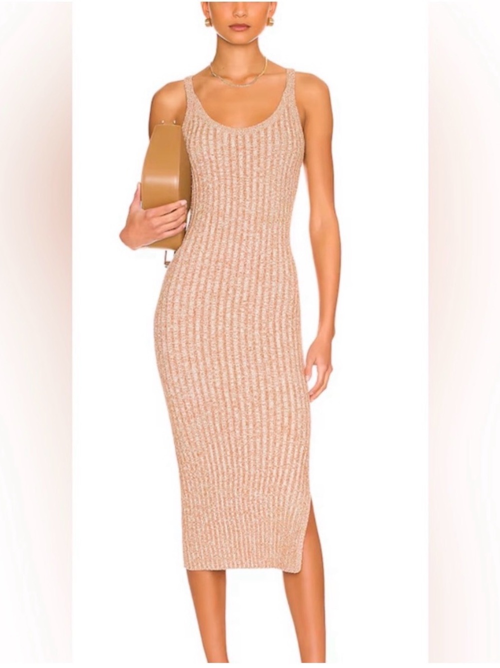 One Grey Day OGD Dani Tank Midi Dress Falafel Tan Ribbed Knit Sweater XS